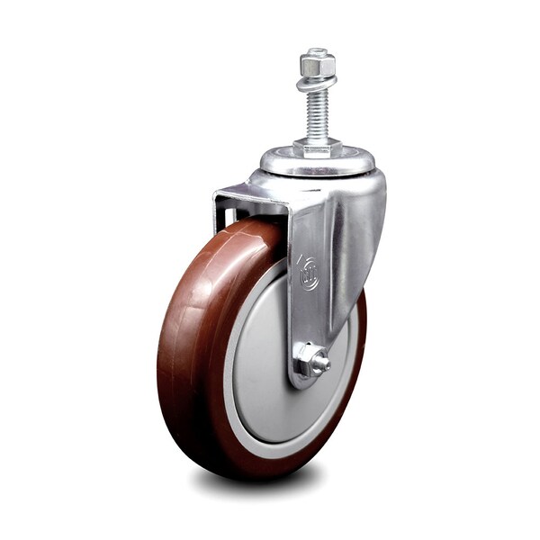 5 Inch Maroon Polyurethane Wheel Swivel 3/8 Inch Threaded Stem Caster SCC